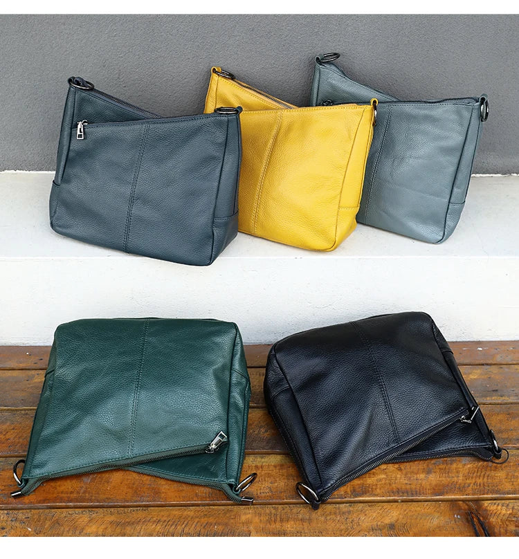 Women Full Grain Cow Leather Hobo Bag With Two Straps Multi Color Large Capacity Shoulder Crossbody Handbag