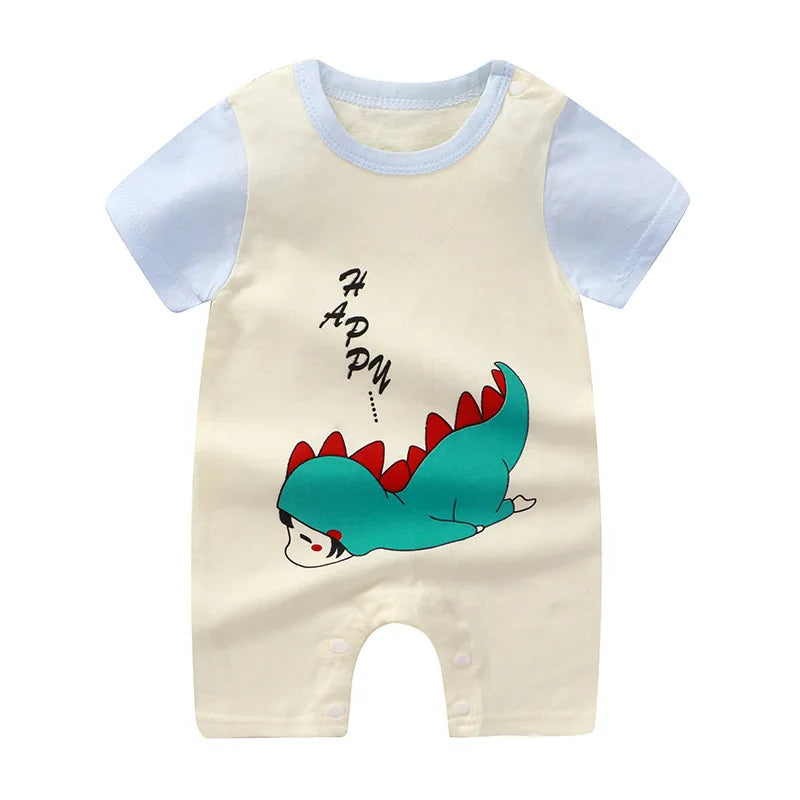 Breathable Cotton Baby Cartoon Jumpsuits, Short Sleeve Bodysuit for Newborn Infant Boys Girls Rompers of Crawling Clothes