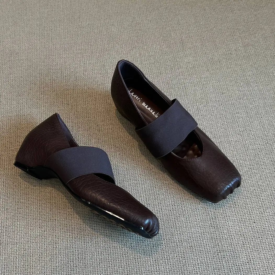Luxury Shoes Women2026 New Leather Square Toe Elastic Band Mary Jane Women's Shallow Toe Flat Single Shoe Shoes for Women