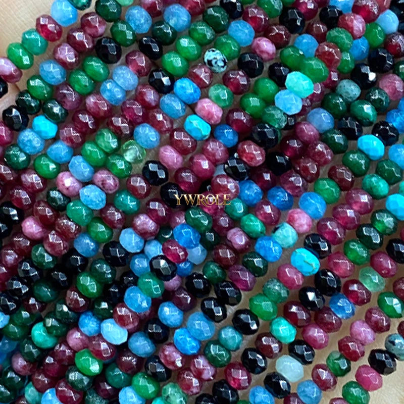 3x4mm Rondelle Faceted Natural Stone Chalcedony Tourmaline Color Loose Spacer Beads for Jewelry Making Diy Bracelet Accessories