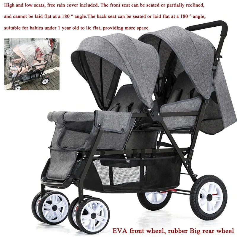 Poussette Double Front and Rear Seats Foldable Baby Stroller for Two Children Lightweight Portable Twin Stroller EU STOCK