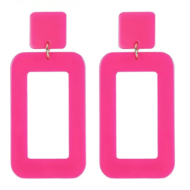 Bohemian Pink Geometric Earrings Women Summer Vacation Fashion Jewelry Classic Pendant
