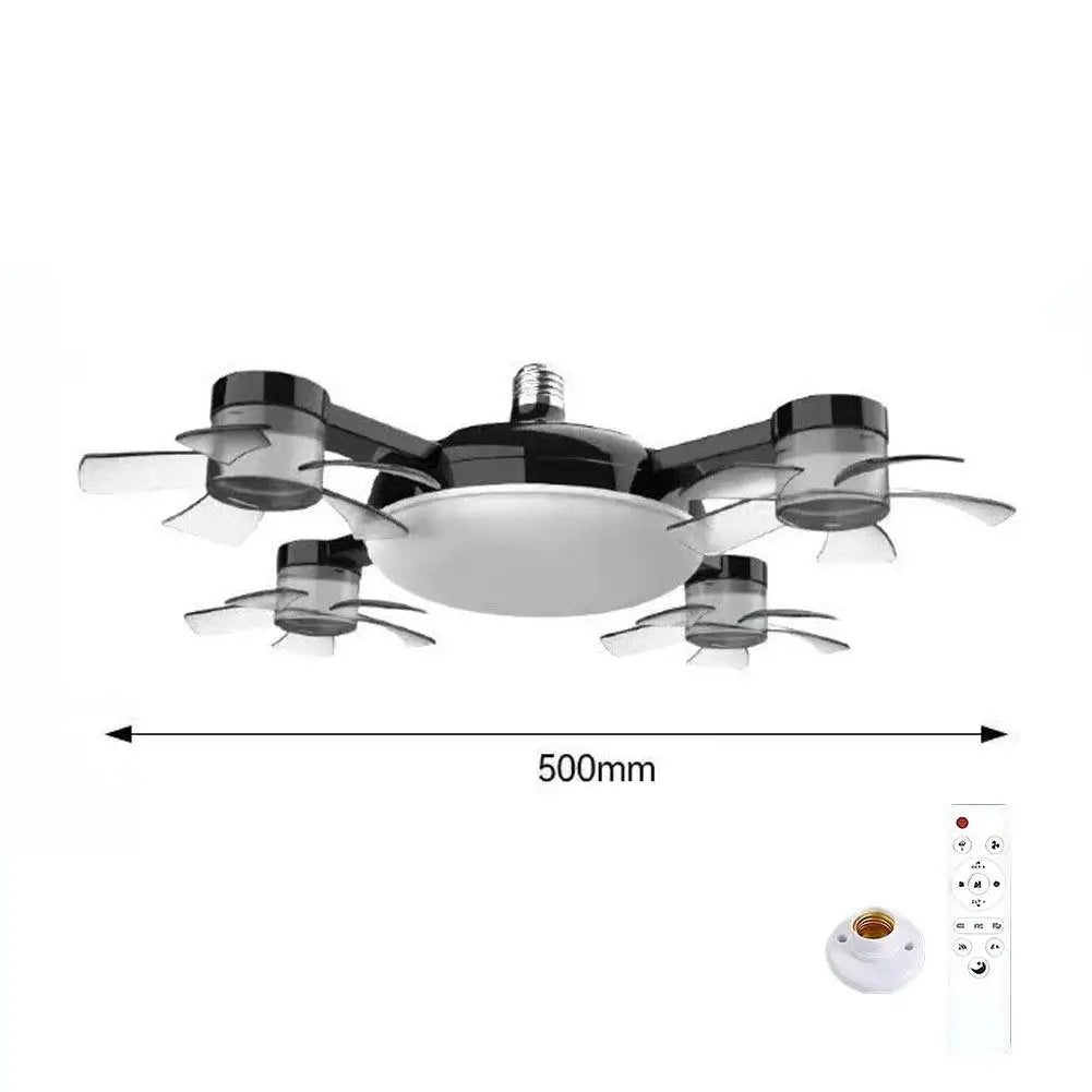 2026 New Drone Style Ceiling Fan Light E27 Base Remote Controlled Dimmable 3 Color LED Design Retractable Blades for Living Room