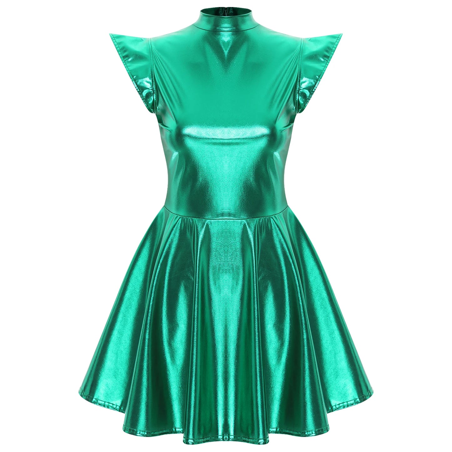 Womens Cocktail Dress Shiny Metallic Dress Alien Space Cap Sleeve High Waist A-line Dress for Halloween Party High Street Dress