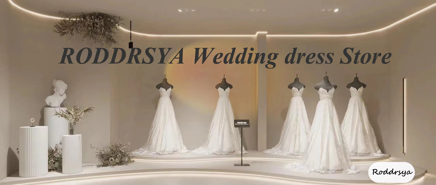 RODDRSYA Elegant V Neck Wedding Dresses for Bride Lace Appliques Chiffon Bohemian Bridal Dress Boho A Line Sleeveless Customized