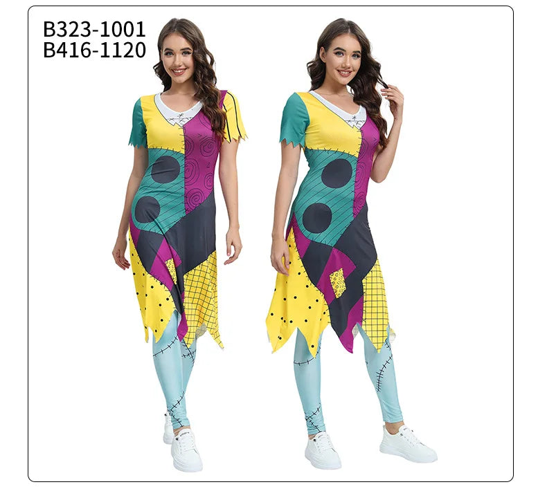 Halloween Cosplay Costume For Women Sally Printed Dresses Party Costume Zenti Carnival Bodysuits Dress Up Female Women Leggings