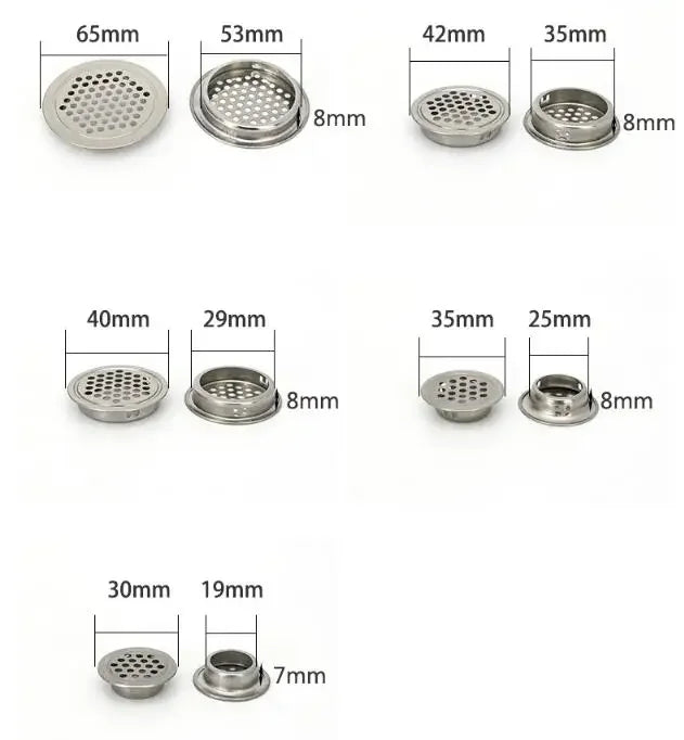 10pcs Round cabinet Air duct Vent Dia.19mm-53mm Steel Louver Mesh Hole plug decoration cover Wardrobe grille ventilation systems