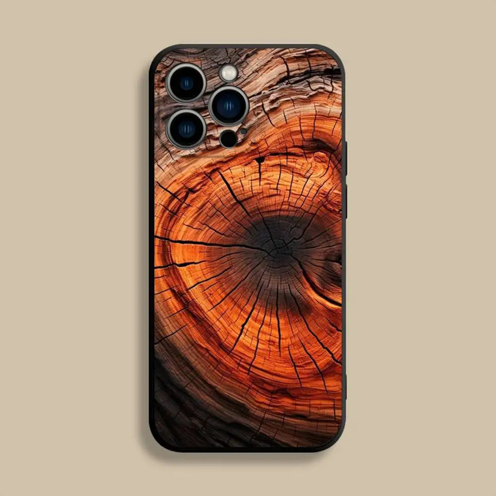 Natural Wood Phone Case For iPhone 17,16,15,14,13,12,Pro,Max,Plus,E,SE4,Air,Mini Black Soft Cover