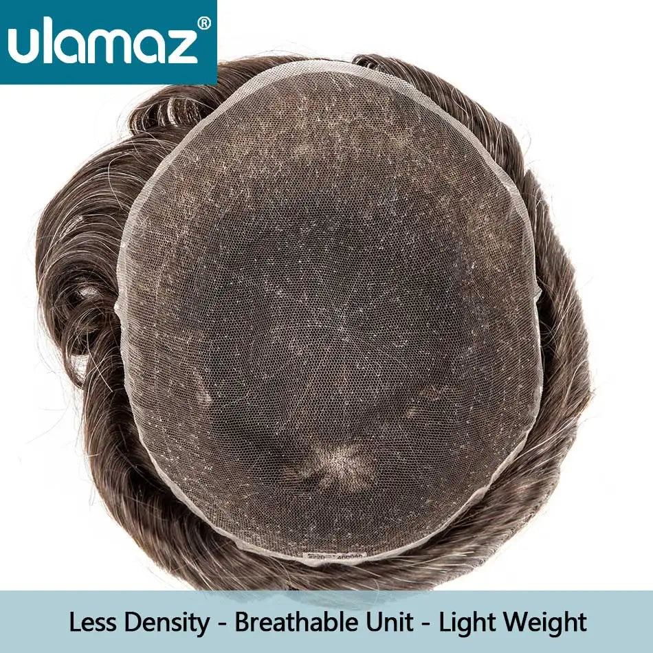 100% Density Full Lace Male Hair Prosthesis Swiss Thin Lace Men's Wig Natural Hairline Human Hair Man Hair System Wigs For Men