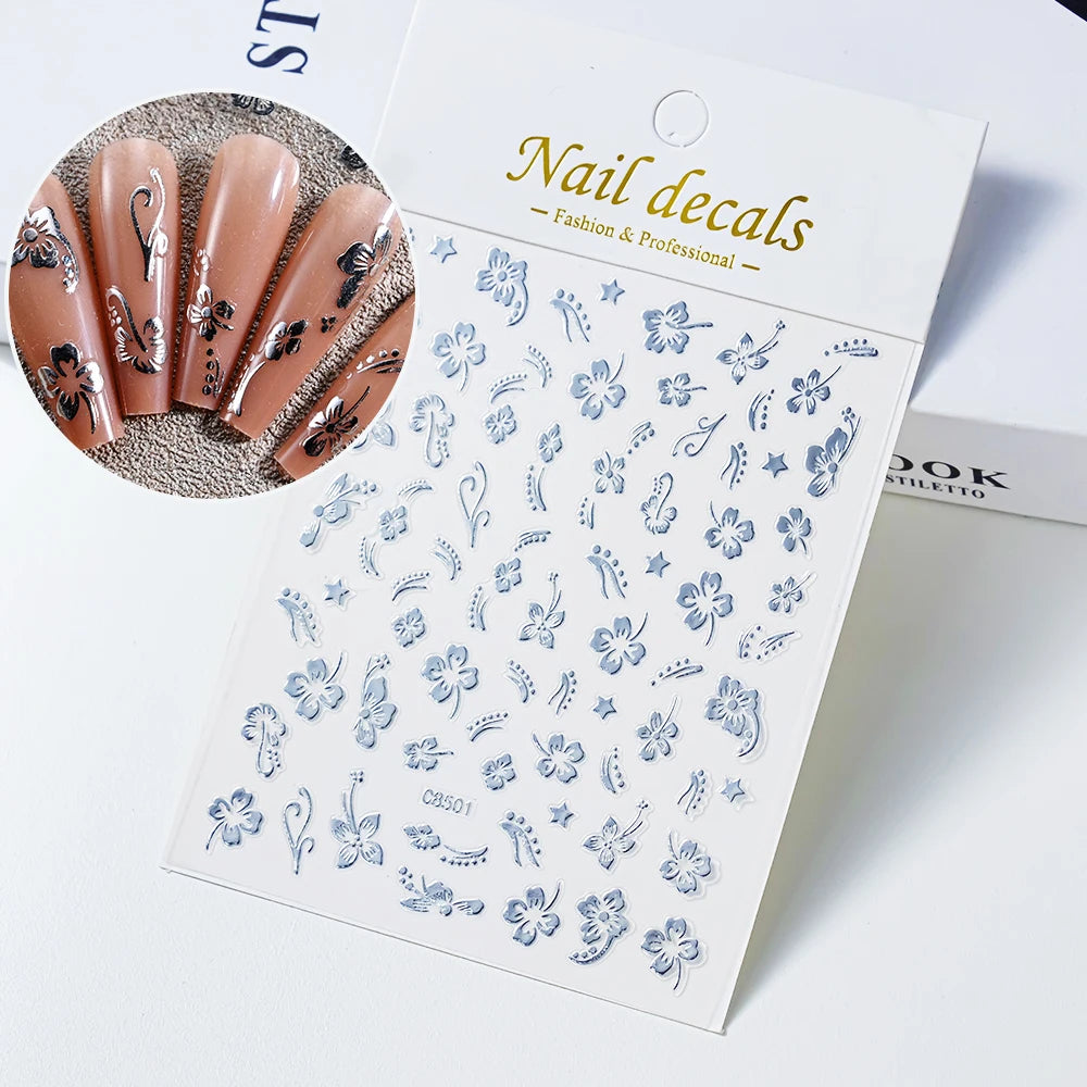 1Pc 3D Lavendar Flowers Stickers for Nails Spring Sakura Floral Leaves Self-Adhesive Sliders Decals Art Manicure for Decoration
