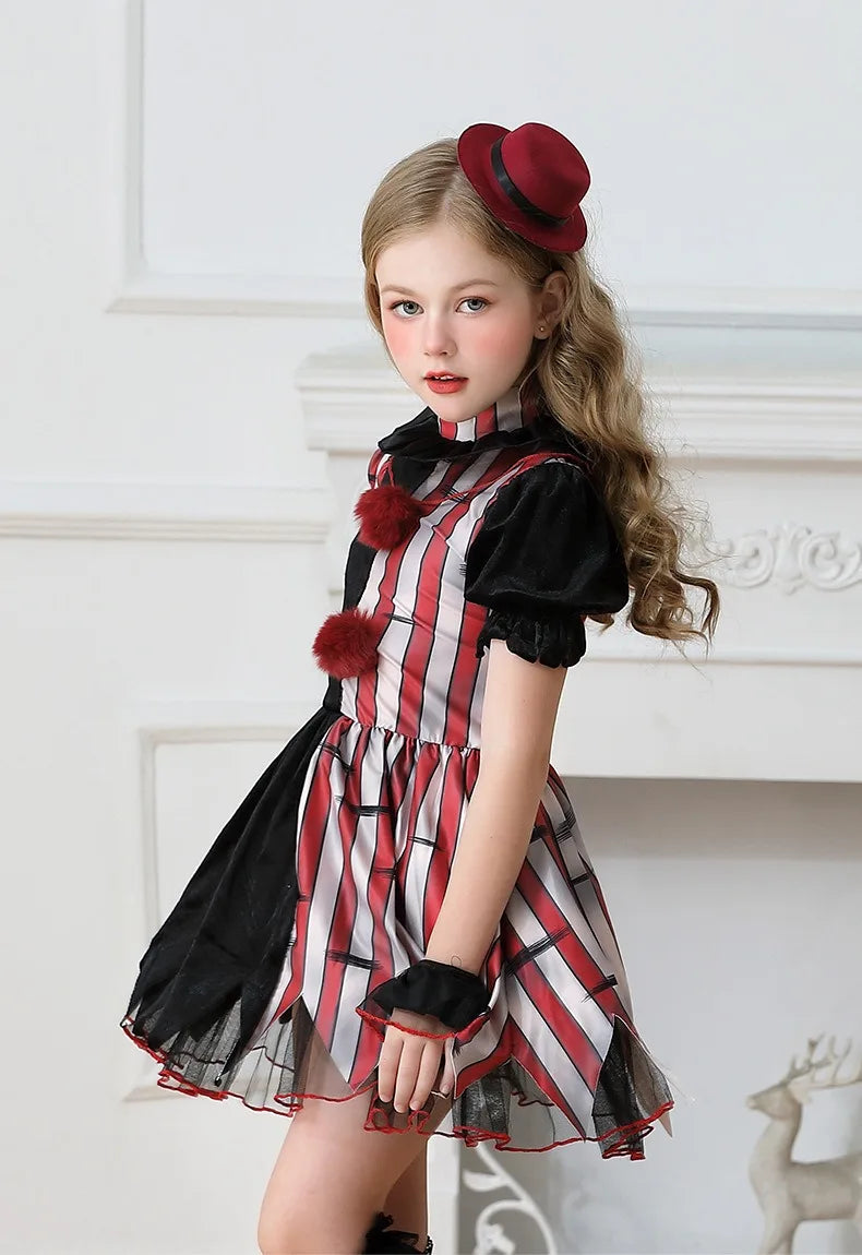 Halloween Cosplay Costumes Horror Clown Dresses Pants Headwear Clothes Sets Carnival Theme Party Role Playing Outfits for Girls