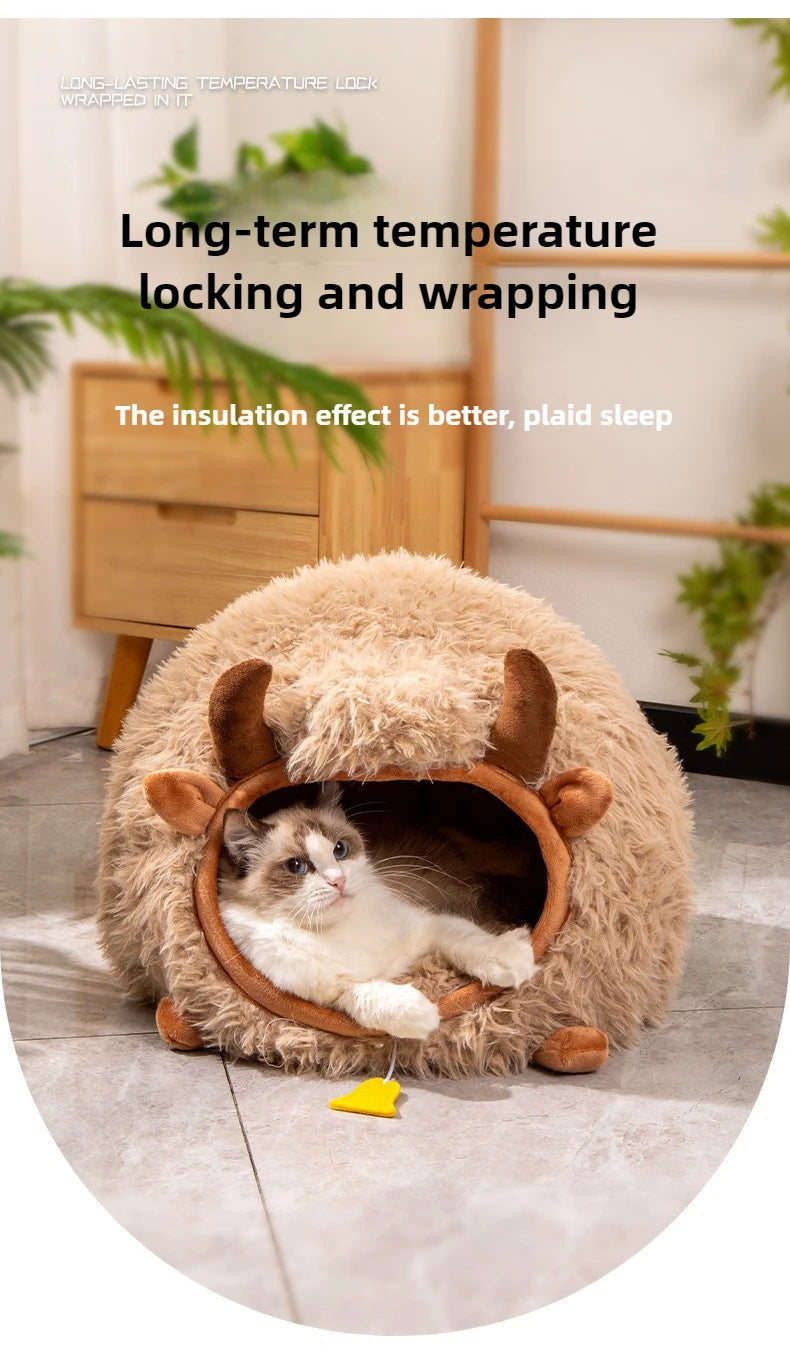 New cat bed yak-shaped bed winter-warm semi-enclosed cat house dog all-season cat pet beds