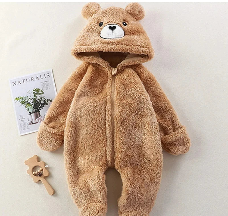 Baby Winter Romper Fleece Cartoon Panda Bunny Hooded Jumpsuit for Boy Girl Clothes Soft Loungewear Thicken Toddler Infant Onesie
