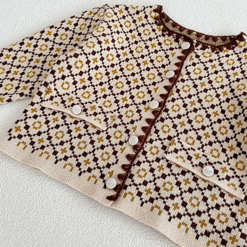 Autumn Baby Clothes Sweater Set Infant Girls Knit Sweaters Cardigan Jacket Blommer 2 Pcs