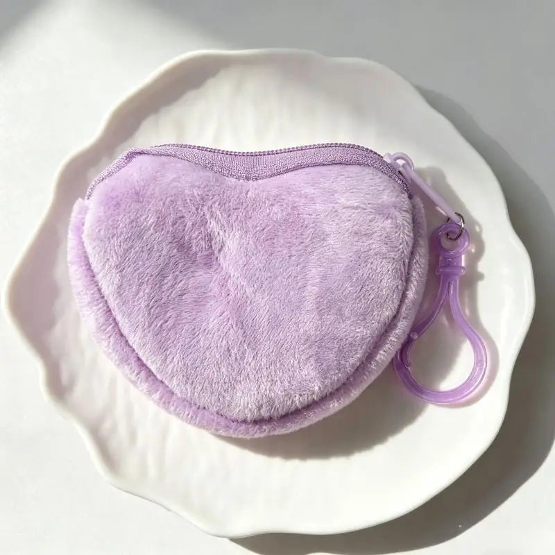 Solid Plush Heart Coin Purse Women's Cute Wallet ID Card Bag Keychain Minimalist Coin Bag Kawaii Wallets For Women Gift