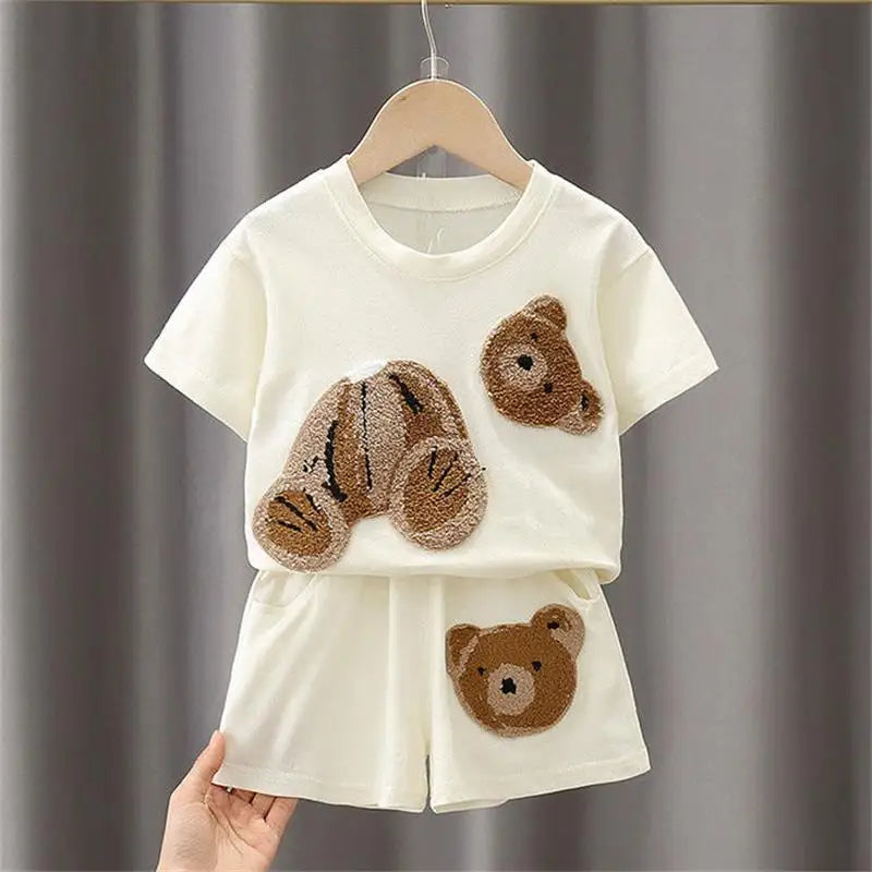 Summer Toddler Baby Clothes Children Boys Cotton Bear Short Sleeve T-Shirt+Shorts 2pcs Set Kids Fashion Sports Costume 1-6 Years