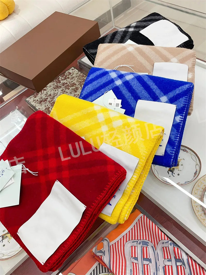 Scarf Shawl Double-Faced Plaid Wool Scarf Neck Warmer Soft Comfortable Fashion Long Scarf for Men and Women