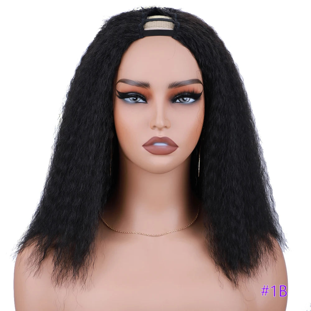 Synthetic Kinky Curly U Part Wigs Afro Kinky Synthetic Hair Wigs U Part Wigs for Women Black Kinky Curly Synthetic Puffy Hair