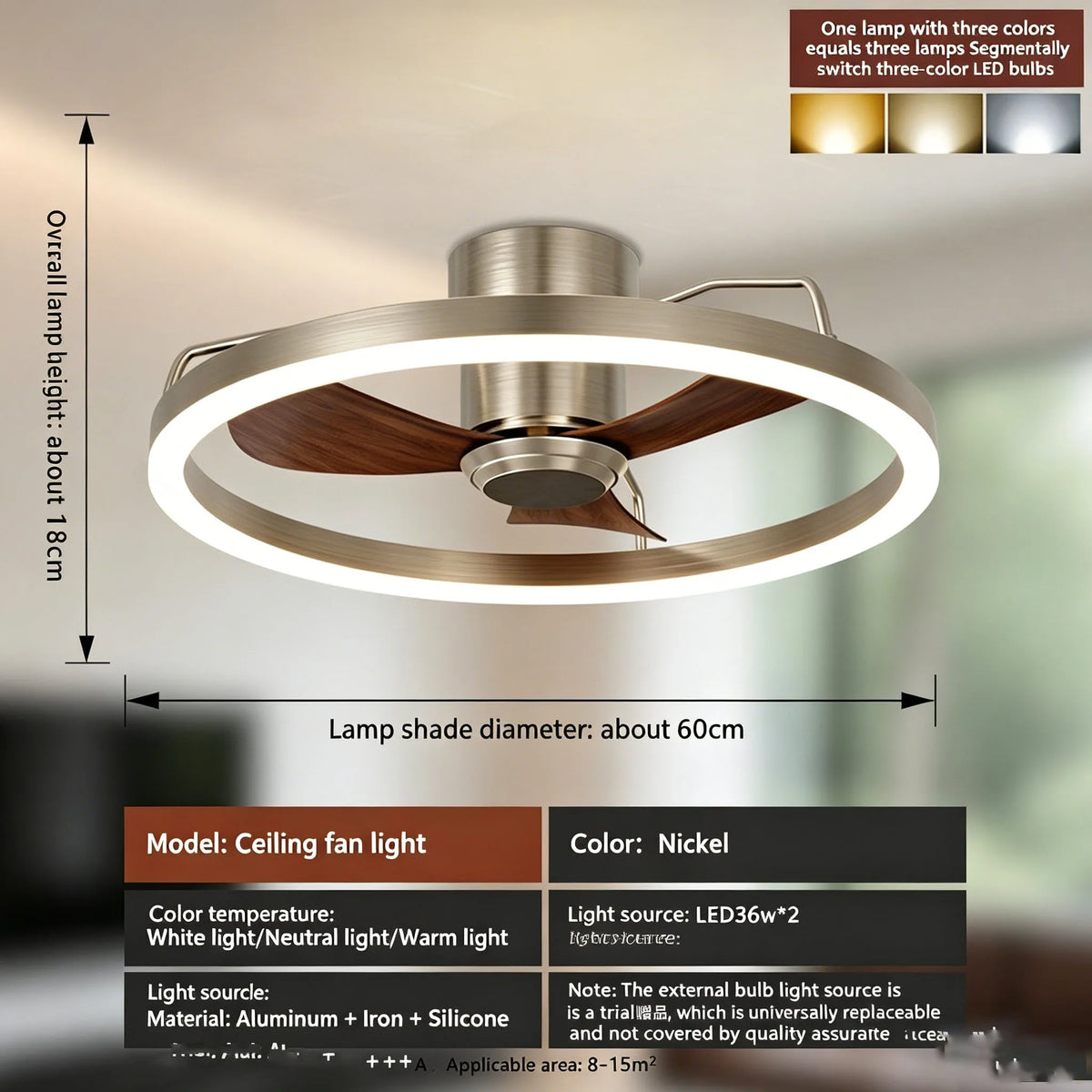 20" Ceiling Fan with LED Light Flush Mount DC Motor 6-Speed Remote Control Dimmable Fan Lamp for Home Kitchen Bedroom Living Roo