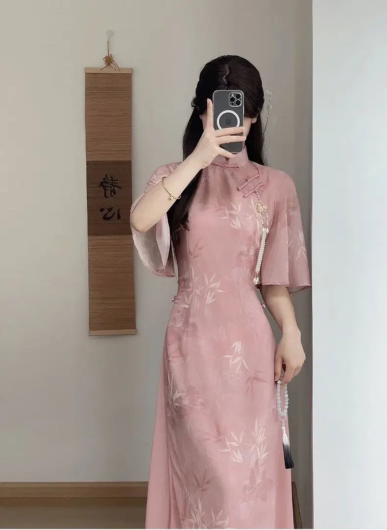 New Chinese Pink 2025 New Slim and Slim Summer Dress