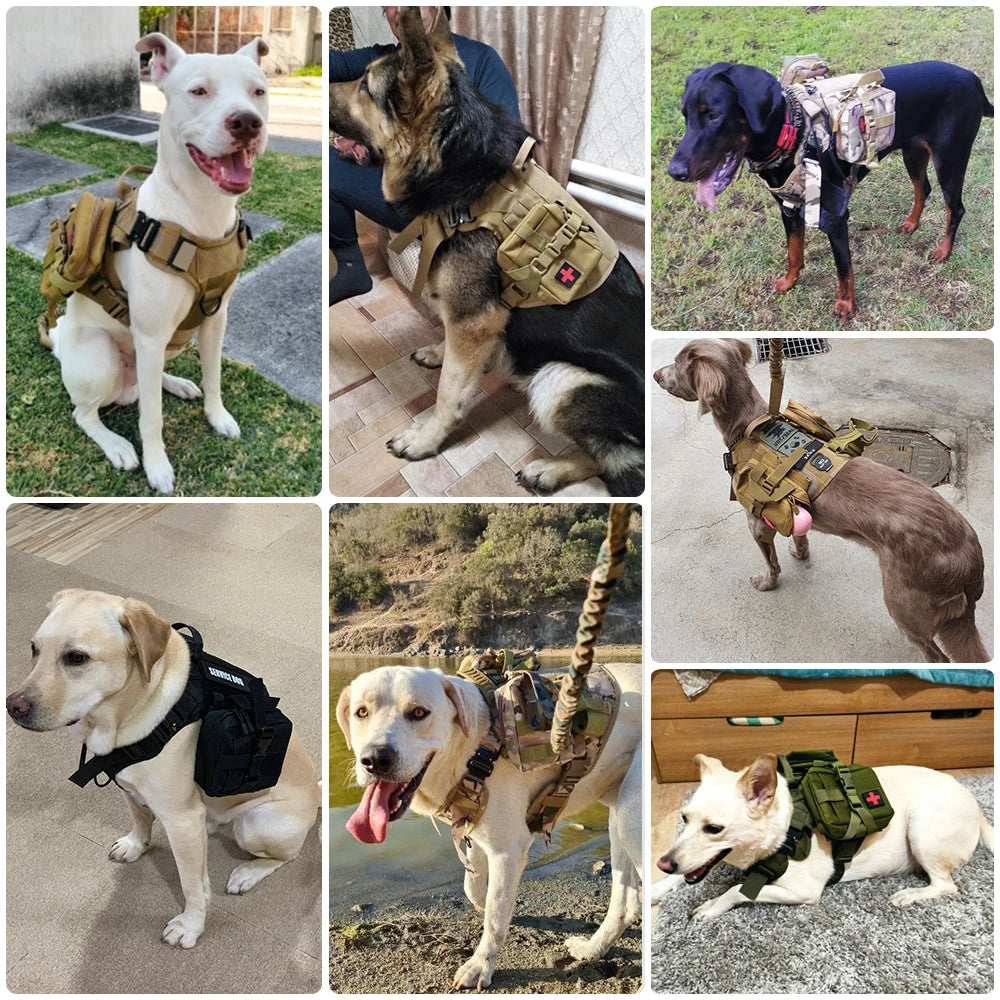 Military Dog Harness Collar Leash Molle Pouches For Medium Large Dogs Pet German Shepherd Training Walking Vest Dog Harnesses