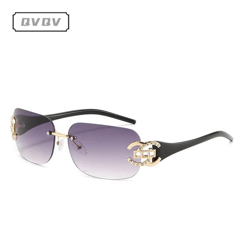 Sexy Popular Ins Rimless Square Sunglasses for Women Luxury Brand Design Diamond Punk Sun Glasses Cute Pink Shades Girls Eyewear