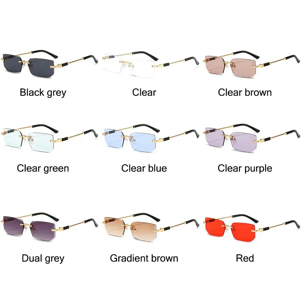 Rimless Sunglasses Rectangle Fashion Popular Women Men Shades Small Square Sun Glasses For Female male Summer Traveling Oculos