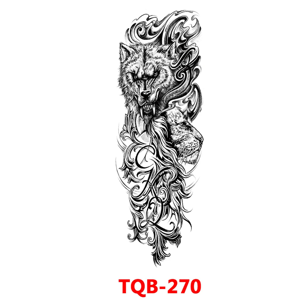 Full-arm Tattoo Stickers With The Crown Of The Virgin Of Jesus And Lion Waterproof Tattoo Stickers