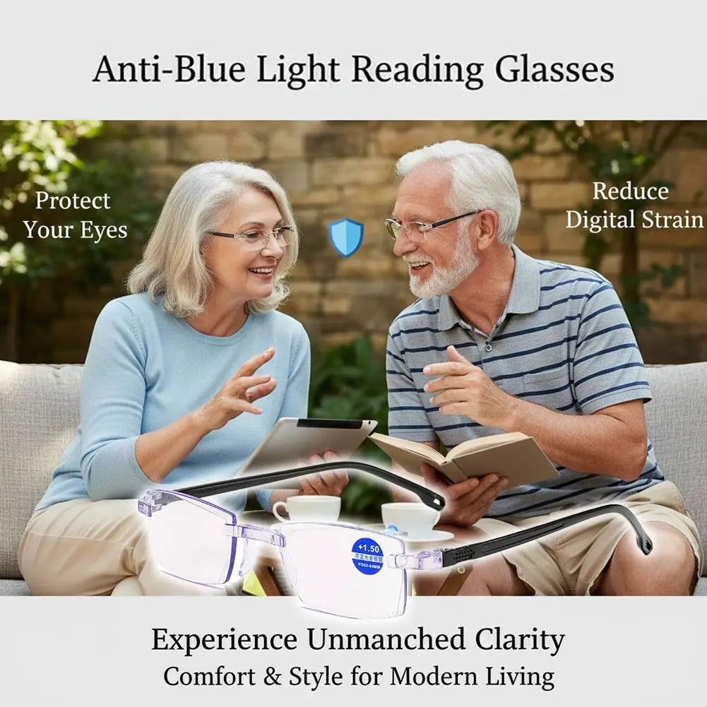 Intelligent Anti-blue Light Reading Glasses Frameless Ultralight Square Frame Cutting Edge Presbyopic Glasses For Men and Women