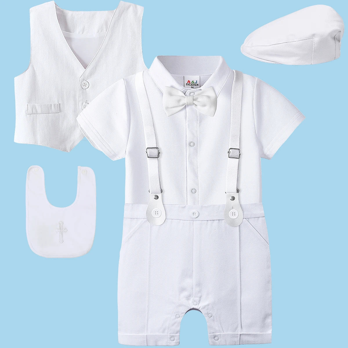 Baby Boys Baptism Outfit Infant Wedding Gentleman Set Christening Formal Birthday Party Suit Suspender Bow Tie Romper