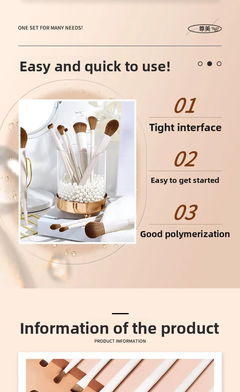 14Pcs Makeup Brush Set White Wooden Handle Synthetic Foundation Brush Powder Contour Eyeshadow Liner Blending Highlight