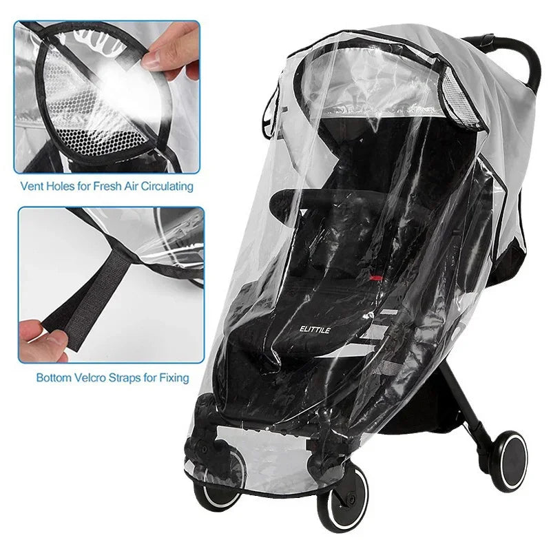 Baby Stroller Accessories Waterproof and Rainproof Cover Transparent Windproof and Dustproof Opened for Baby Stroller Raincoats