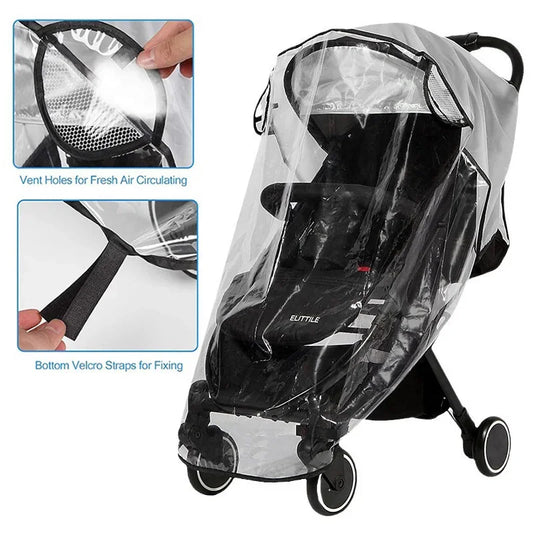 Baby Stroller Accessories Waterproof and Rainproof Cover Transparent Windproof and Dustproof Opened for Baby Stroller Raincoats