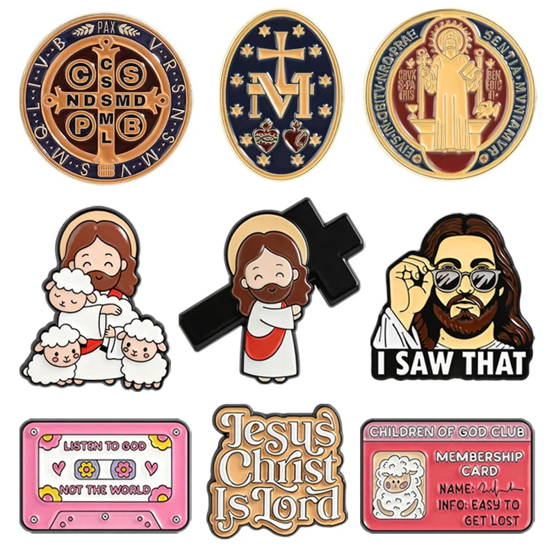 4-20pcs/set Red Eared Rabbit Enamel Pins Anime Characters Turbo Granny Cat Holy Jesus Medical Brooches Lapel Badge Jewelry Gifts