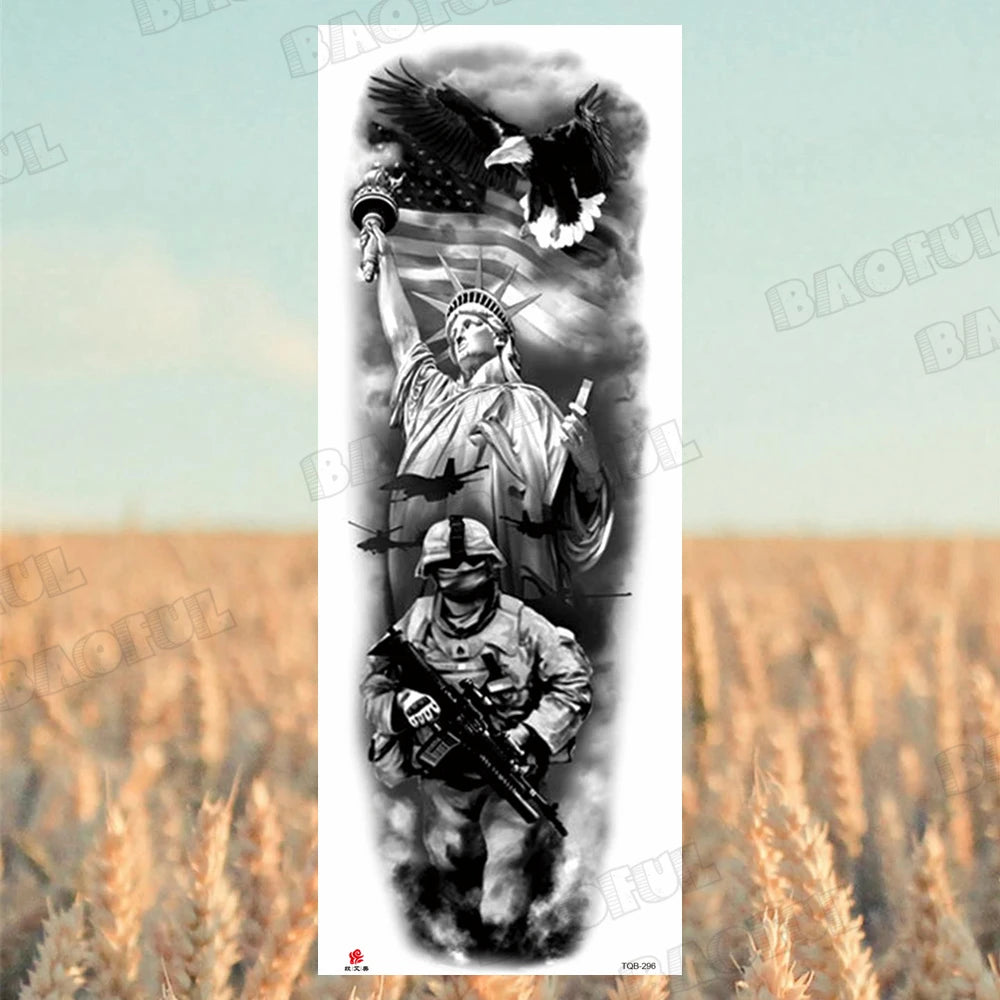 BAOFUL Full Arm Sleeve Temporary Tattoos For Women Men Realistic Wolf Lion Warrior Maori Fake Tattoo Stickers Thigh Leg Tatoos