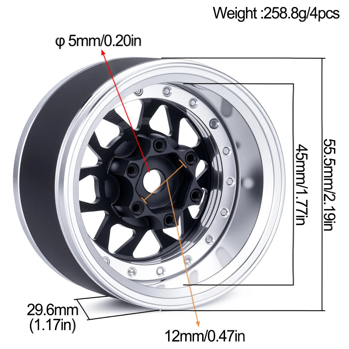 4Pcs 1.9 Aluminum Beadlock Wheel Rims Adjustable Offsetfor 1/10 RC Crawler Car TRX4 TRX6 SCX10 90046 GEN7 8 D90 Upgrade Parts