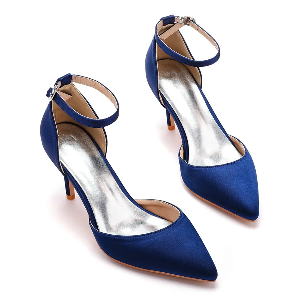 Sexy Ankle Strap Sandals Women Party Mature Silk 7CM Cover Heel Buckle Strap Formal Dress Dress Women's Shoes Dark Green