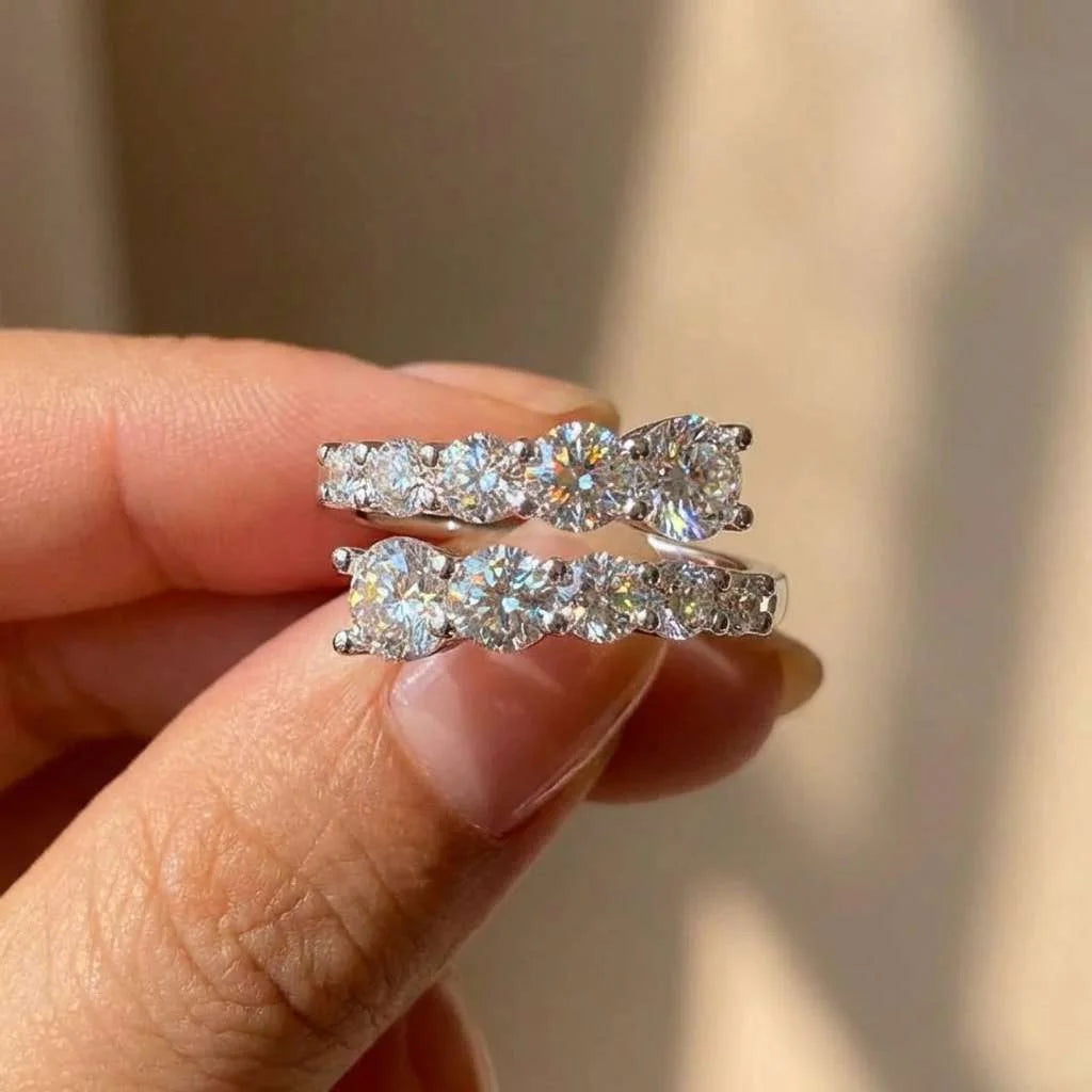 925 Sterling Silver Geometric Design Women Opening Ring Full Sparkling Cubic Zirconia Fashion Party Wedding Luxury Lady Jewelry