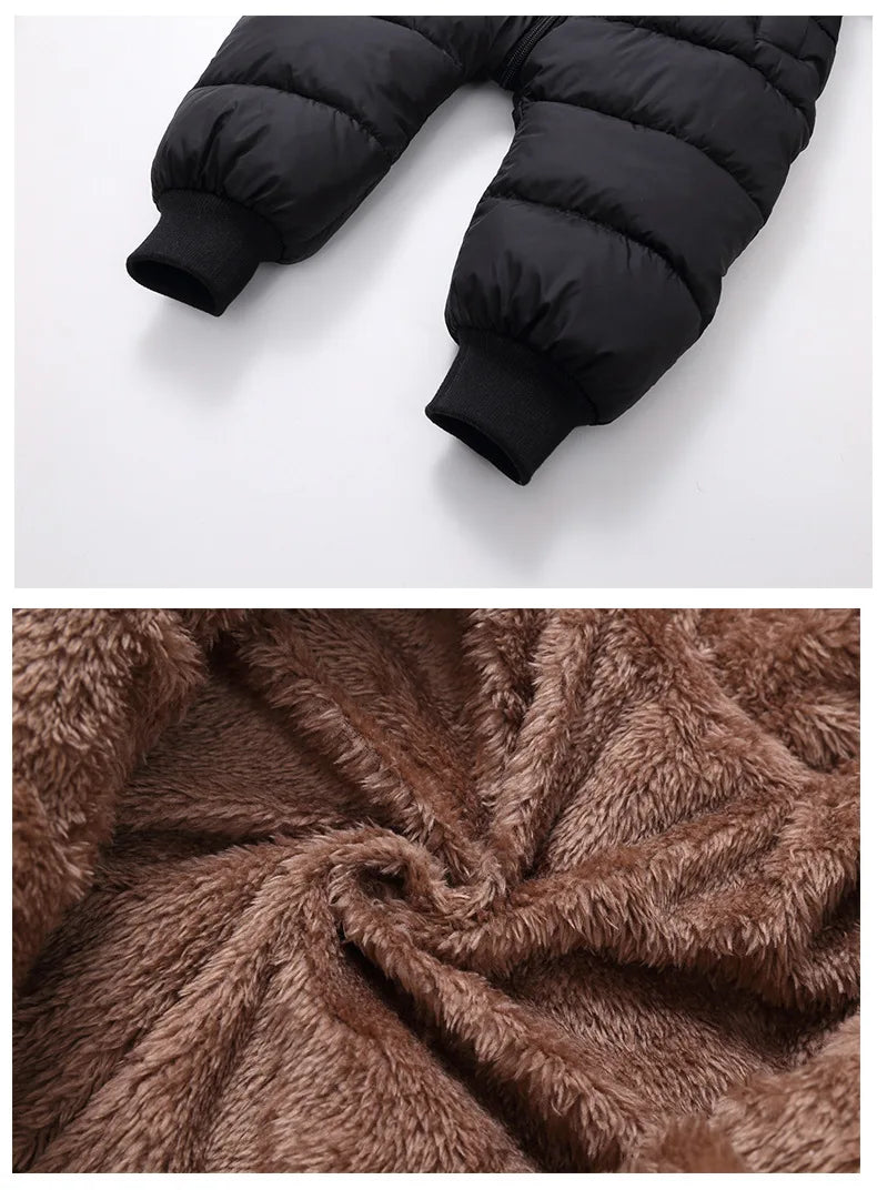 Autumn Winter Newborn Boys Girls Rompers Fleece-lined Zipper Keep Warm Hooded Bodysuits For Baby Kids Children Birthday Present