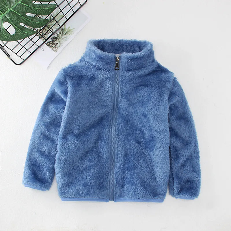 Girls Plus Velvet Coat Children's Furry Jacket Boys Double Sided Padded Outerwear Kids Warm Casual Solid Color Clothing 2-8Y