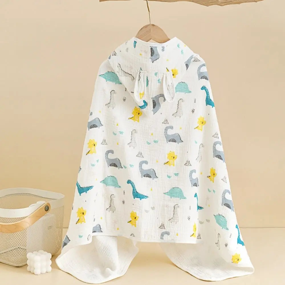 Warm Cartoon Printed Baby Gauze Bath Towel Four Layer Comfortable Hooded Bathrobe Soft Absorbent Infant Bathrobe Sleepwear