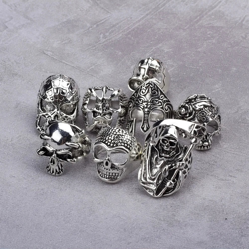 10/15/20Pcs/Lot Retro Gothic Punk Skull Rings Men Women Charm Rock Cool Fashion Jewelry Accessory Daily Party Gift Random Style