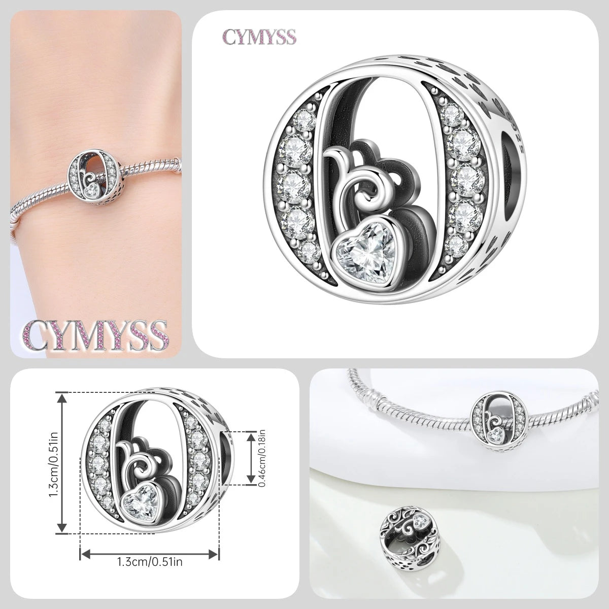 2026 New 925 Sterling Silver Zircon Scroll Grass Pattern 26 Letter Bead Charms for Women Fit DIY Bracelet Necklace Jewelry Gift