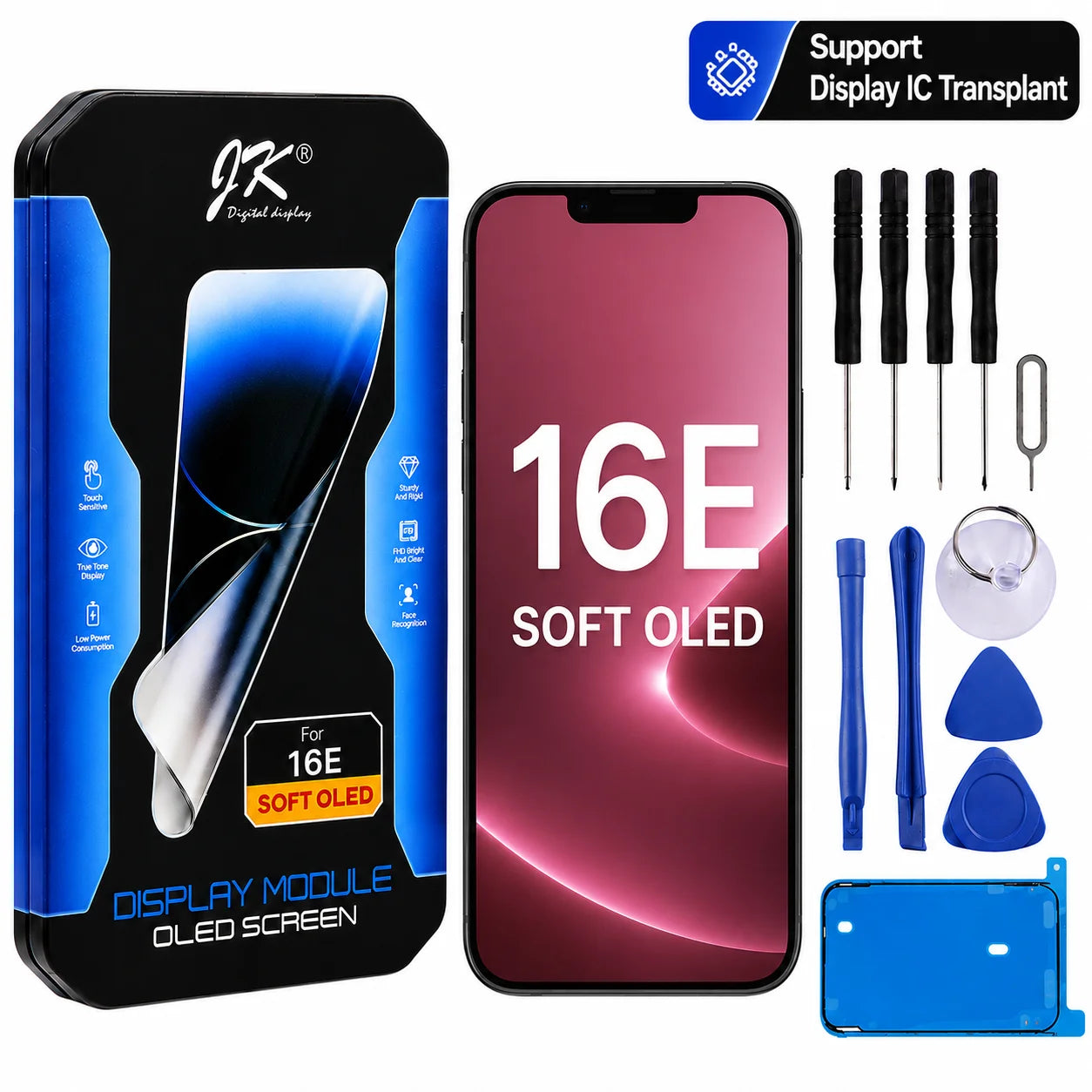JK Flexible Soft OLED Display Assembly for iPhone 12 13 14 15 16 17 Pro Max Plus Screen Replacement Part