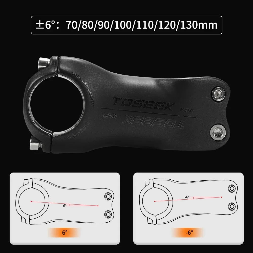 TOSEEK K04 Carbon Stem 6/17Degree Mountain Bike Stem 31.8mm Handlebar Stems 70/80/90/100/110/120/130mm Black Matt Bicycle Parts