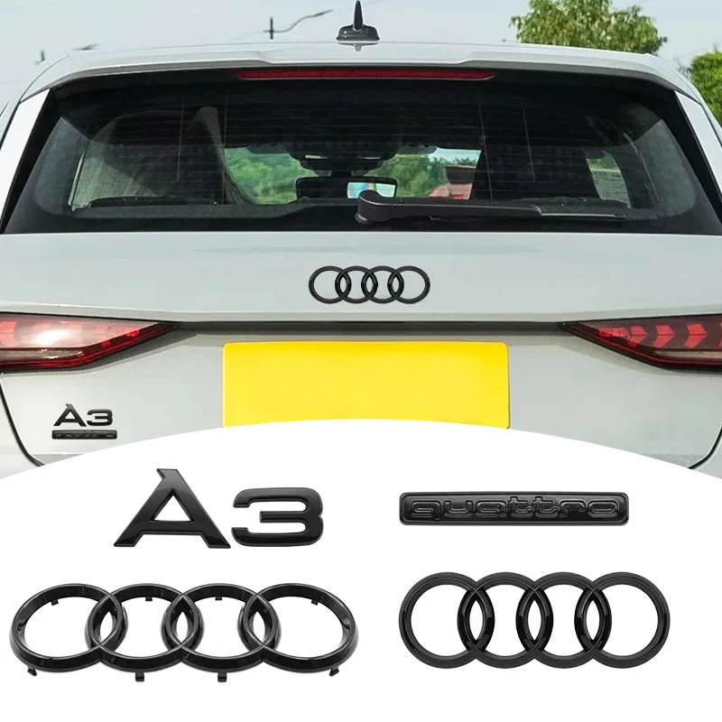 Audi A3 4 Ring Logo ABS Glossy Black Car Hood Front Bonnet Grill Badge Rear Trunk Quarrto Emblem Sticker Decal For A3 2010-2020