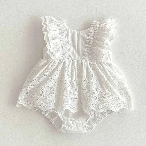 2025 New Summer Korean Style Climbing Suit Flying Sleeve Cotton Lace Splicing Toddler Baby Girls Jumpsuit 0-24M Baby Clothing