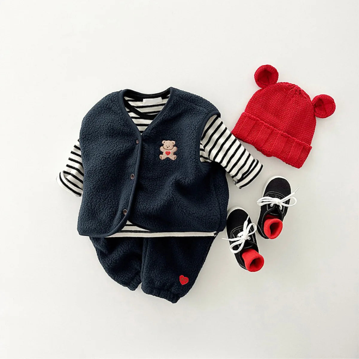 Winter New Baby Sleeveless Clothes Set Infant Girl Cartoon Bear Fleece Vest + Casual Pants 2pcs Suit Kids Boy Thick Warm Outfits