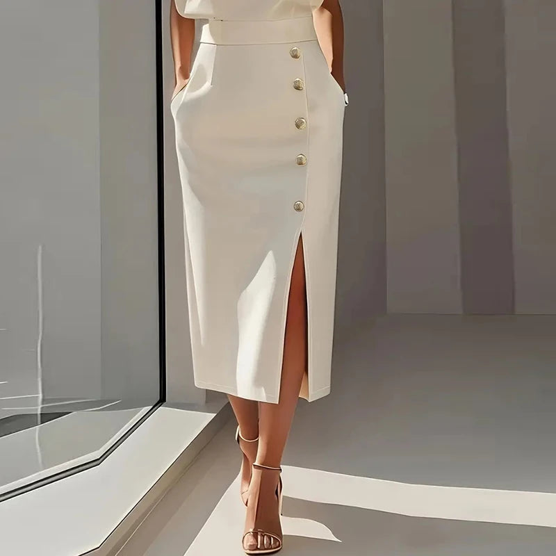 Office Lady Dress White Black Pink O Neck Long Sleeve Split Up A-line Party Dress Women Autumn Midi Dress 2025