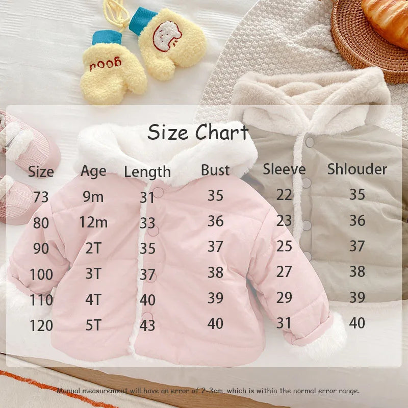 MILANCE Winter Baby Girls Clothes Fur Lining Hoodie Jacket  Cotton Fleece Boys Coat